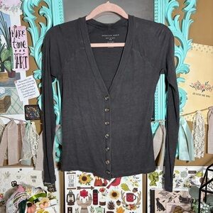 American Eagle Soft & Sexy Rib Gray Long Sleeve Button Up Top Shirt Sz.XS Casual